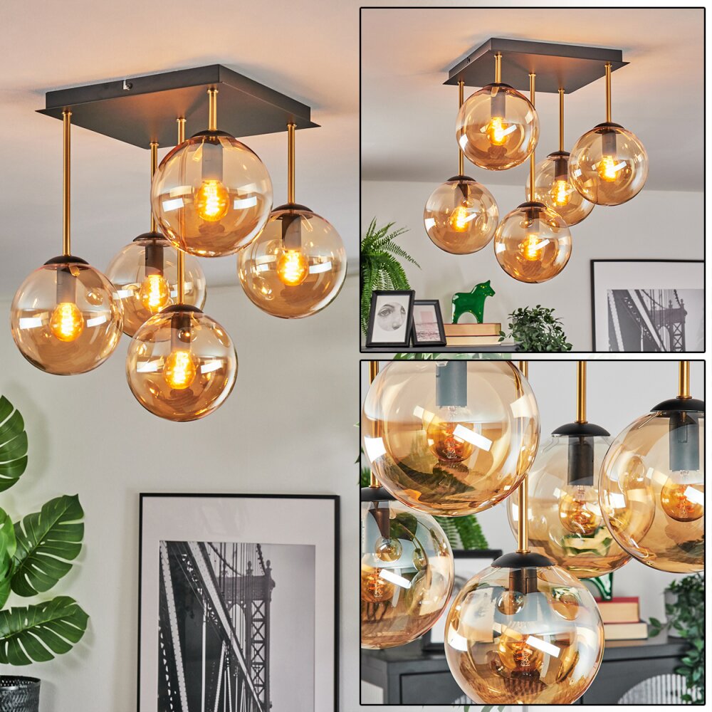 Gastor Plafonnier, Boule lumineuse Or, Noir, 5 lumières main product photo