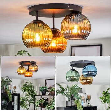 Koyoto Plafonnier, Boule lumineuse Bleu, Or, Vert, 3 lumières