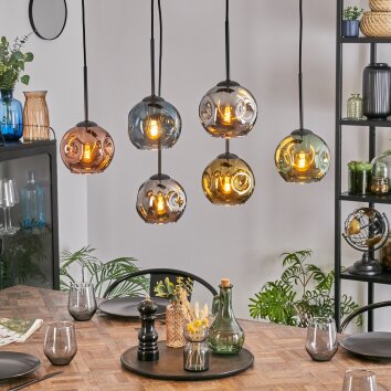 Ripoll Suspension, Boule lumineuse, Suspension Bleu, Chrome, Or, Vert, Cuivré, Fumé, 6 lumières