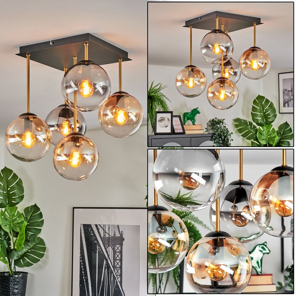 Gastor Plafonnier, Boule lumineuse Or, Noir, 5 lumières main product photo