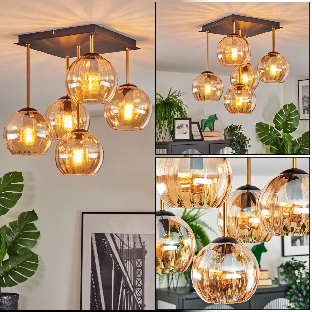 Gastor Plafonnier, Boule lumineuse Or, Noir, 5 lumières main product photo