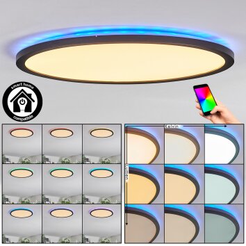 Zuren Plafonnier, Panel LED Noir, 1 lumière, Changeur de couleurs