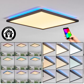 Zuren Plafonnier, Panel LED Noir, 1 lumière, Changeur de couleurs