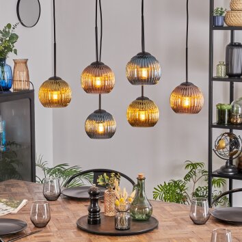 Koyoto Suspension, Boule lumineuse, Suspension Bleu, Or, Cuivré, 6 lumières