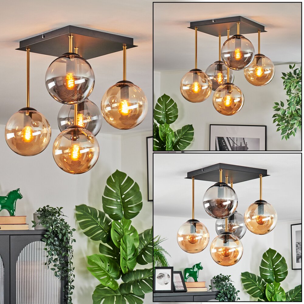 Gastor Plafonnier, Boule lumineuse Or, Noir, 5 lumières main product photo
