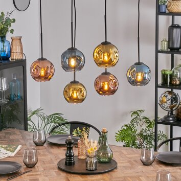 Ripoll Suspension, Boule lumineuse, Suspension Bleu, Or, Cuivré, 6 lumières