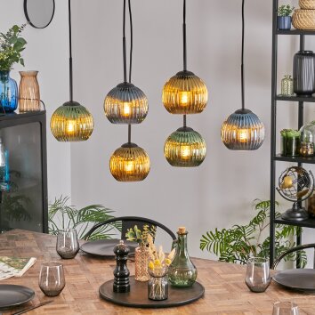 Koyoto Suspension, Boule lumineuse, Suspension Bleu, Or, Cuivré, 6 lumières