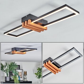 Macos Plafonnier LED Couleur bois, Noir, 1 lumière