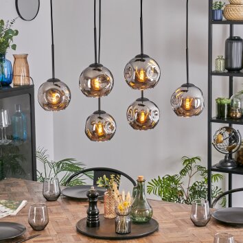 Ripoll Suspension, Boule lumineuse, Suspension Chrome, Fumé, 6 lumières