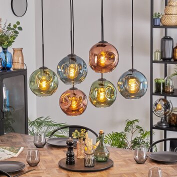Ripoll Suspension, Boule lumineuse, Suspension Bleu, Vert, Cuivré, 6 lumières