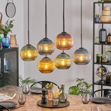 Koyoto Suspension, Boule lumineuse, Suspension Bleu, Or, Vert, Cuivré, 6 lumières