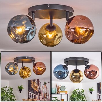 Ripoll Plafonnier, Boule lumineuse Bleu, Or, Cuivré, 3 lumières