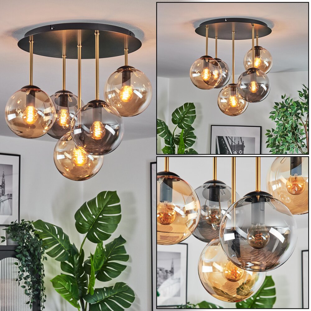 Gastor Plafonnier, Boule lumineuse Laiton, Noir, 5 lumières main product photo