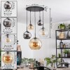 Koyoto Suspension, Boule lumineuse, Suspension Ambre, Chrome, Clair, Fumé, 5 lumières
