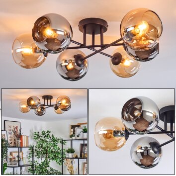 Koyoto Plafonnier, Boule lumineuse 59 cm Ambre, Chrome, Fumé, 6 lumières
