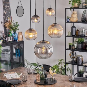 Koyoto Suspension, Boule lumineuse, Suspension Ambre, Clair, Fumé, 5 lumières