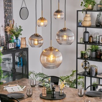 Koyoto Suspension, Boule lumineuse, Suspension Or, Noir, 5 lumières