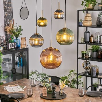 Koyoto Suspension, Boule lumineuse, Suspension Or, Noir, 5 lumières