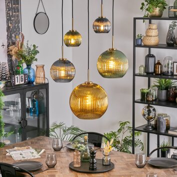 Koyoto Suspension, Boule lumineuse, Suspension Or, Noir, 5 lumières