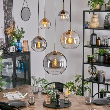Koyoto Suspension, Boule lumineuse, Suspension Or, Noir, 5 lumières