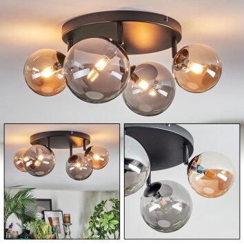 Chehalis Plafonnier, Boule lumineuse Ambre, Fumé, 4 lumières
