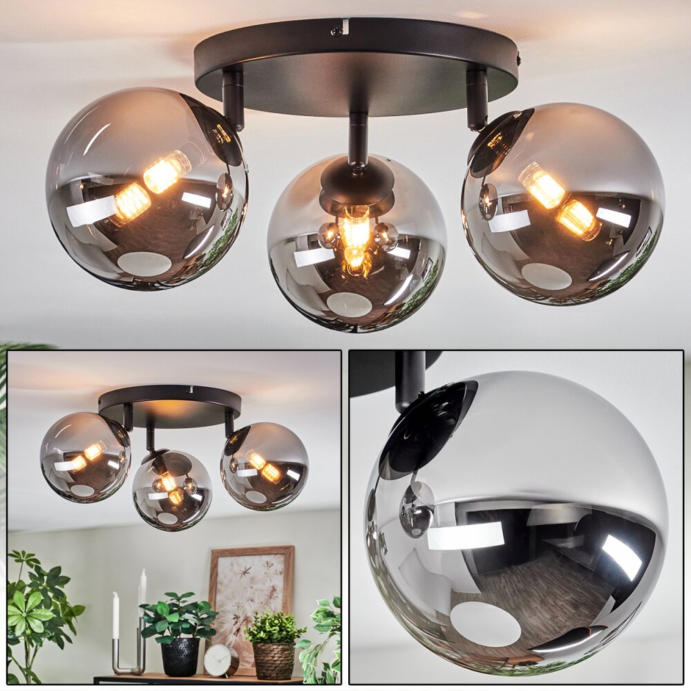 Chehalis Plafonnier, Boule lumineuse 48.5 cm Chrome, Fumé, 3 lumières main product photo