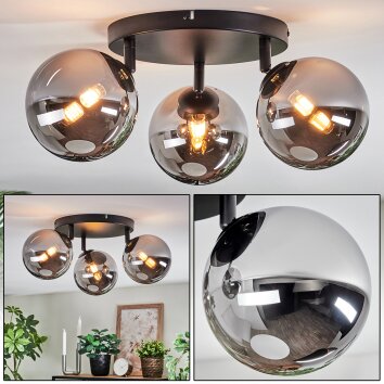 Chehalis Plafonnier, Boule lumineuse 48.5 cm Chrome, Fumé, 3 lumières