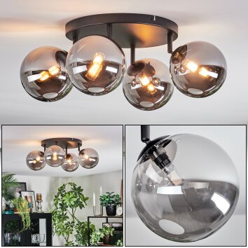 Chehalis Plafonnier, Boule lumineuse Chrome, Fumé, 4 lumières