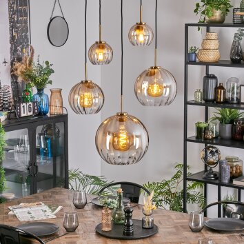 Koyoto Suspension, Boule lumineuse, Suspension Or, Noir, 5 lumières