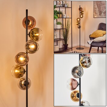 Koyoto Boule lumineuse, Lampadaire Chrome, Or, Clair, Cuivré, Fumé, 6 lumières