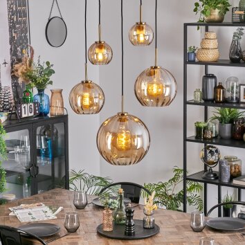 Koyoto Suspension, Boule lumineuse, Suspension Or, Noir, 5 lumières