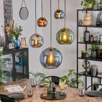 Koyoto Suspension, Boule lumineuse, Suspension Or, Noir, 5 lumières