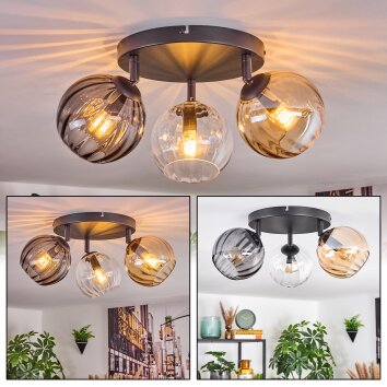 Koyoto Plafonnier, Boule lumineuse Ambre, Clair, Fumé, 3 lumières