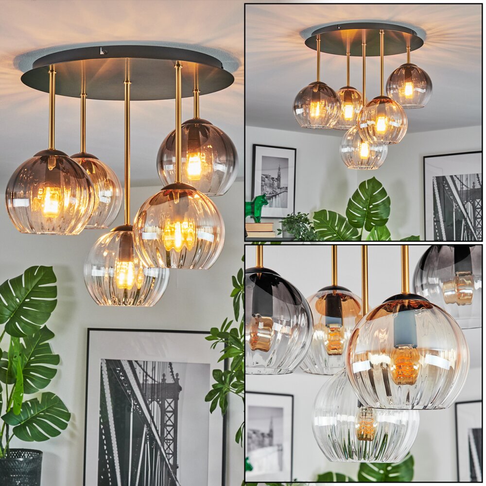 Koyoto Plafonnier, Boule lumineuse 45 cm Laiton, Noir, 5 lumières main product photo