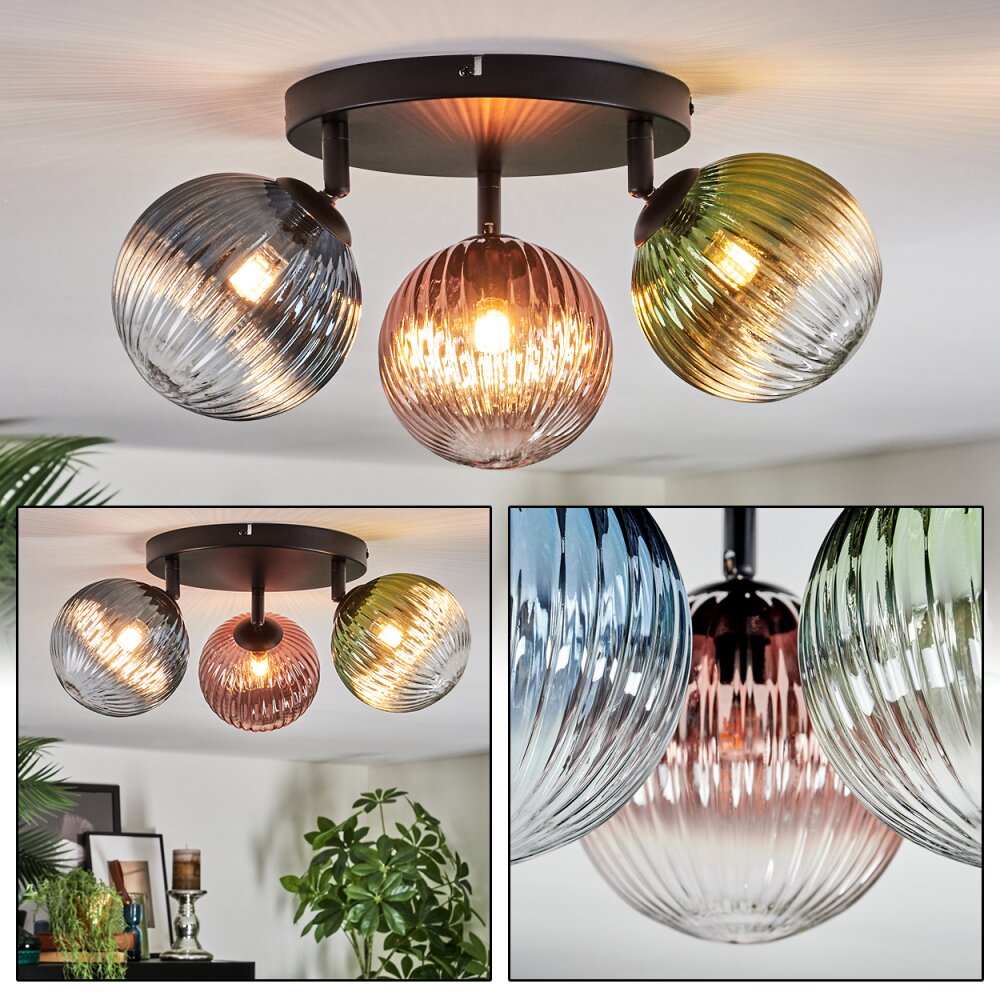 Chehalis Plafonnier, Boule lumineuse Bleu, Vert, Clair, Cuivré, 3 lumières main product photo