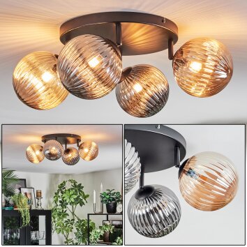 Chehalis Plafonnier, Boule lumineuse Ambre, Fumé, 4 lumières