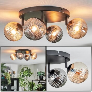 Chehalis Plafonnier, Boule lumineuse Ambre, Fumé, 4 lumières