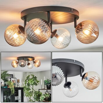 Chehalis Plafonnier, Boule lumineuse Ambre, Clair, Fumé, 4 lumières