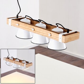 Suspension Oksbol Brun, Bois clair, Blanc, 3 lumières