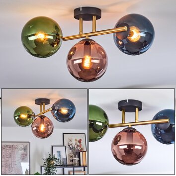 Gastor Plafonnier, Boule lumineuse Or, Noir, 3 lumières