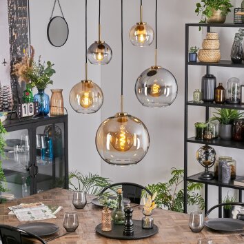 Koyoto Suspension, Boule lumineuse, Suspension Or, Noir, 5 lumières