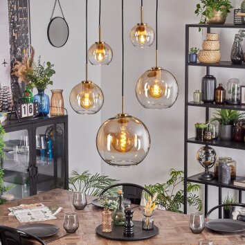 Koyoto Suspension, Boule lumineuse, Suspension Or, Noir, 5 lumières