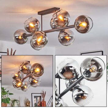 Koyoto Plafonnier, Boule lumineuse Chrome, Clair, Fumé, 8 lumières