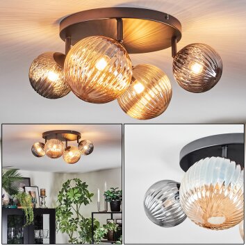 Chehalis Plafonnier, Boule lumineuse Ambre, Fumé, 4 lumières