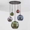 Koyoto Suspension, Boule lumineuse, Suspension Bleu, Chrome, Vert, Cuivré, Fumé, 5 lumières