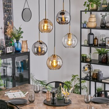 Koyoto Suspension, Boule lumineuse, Suspension Or, Noir, 5 lumières