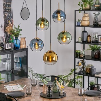 Koyoto Suspension, Boule lumineuse, Suspension Or, Noir, 5 lumières