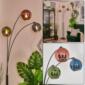 Koyoto Boule lumineuse, Lampadaire Bleu, Vert, Cuivré, 3 lumières