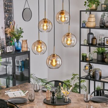 Koyoto Suspension, Boule lumineuse, Suspension Or, Noir, 5 lumières