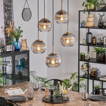 Koyoto Suspension, Boule lumineuse, Suspension Or, Noir, 5 lumières